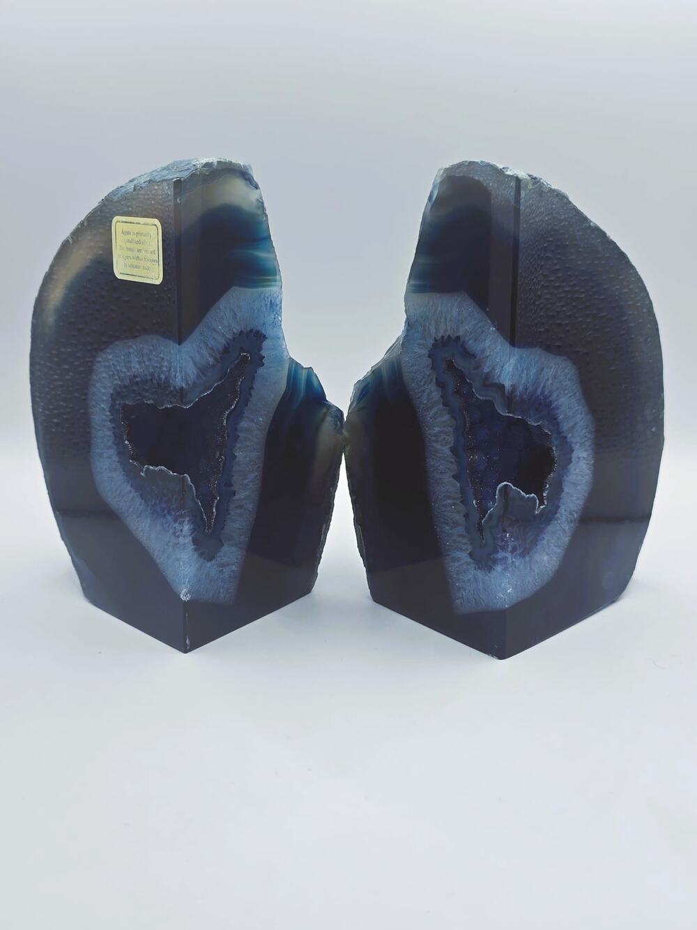 Blue Agate Geode Bookends – Polished Crystal Pair (6.39 lbs)